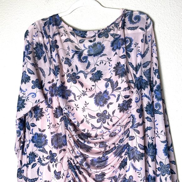 Eloquii Ruched Bodycon Floral Print Long Sleeve Stretch Midi Slit Dress Blush Pi - Picture 7 of 9